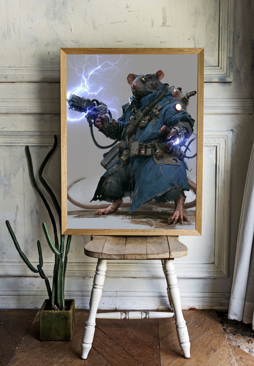 Cyberpunk Rat Warrior Illustration Poster. — room view 1