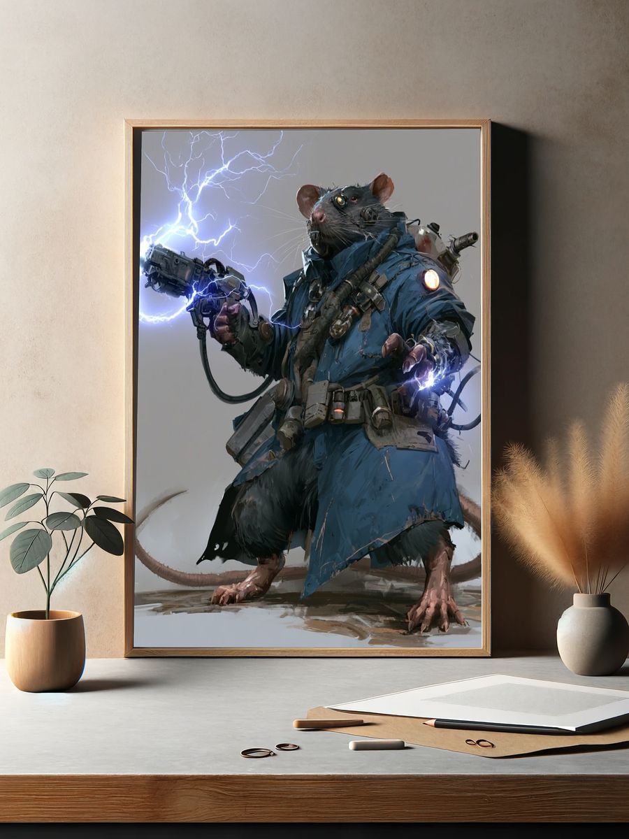 Cyberpunk Rat Warrior Illustration Poster. — room view 2