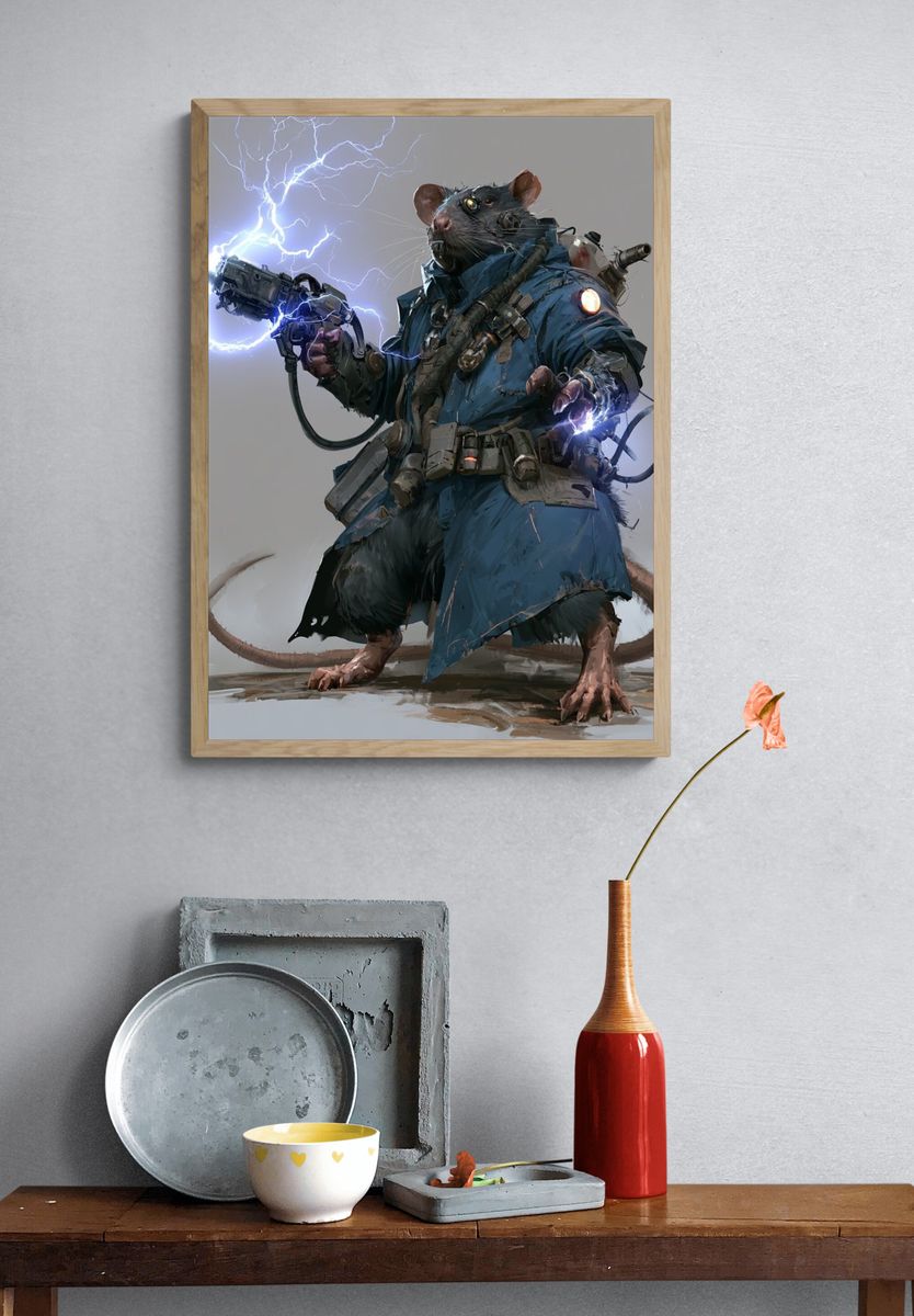 Cyberpunk Rat Warrior Illustration Poster. — room view 3