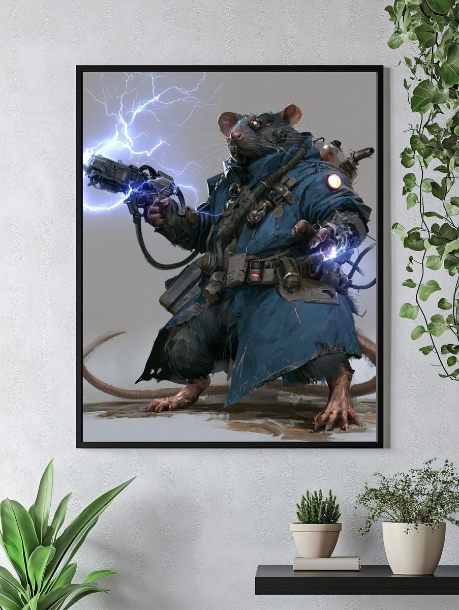 Cyberpunk Rat Warrior Illustration Poster. — room view 4