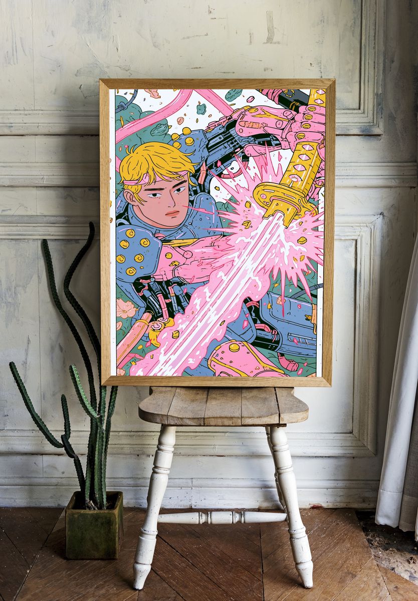 Anime Sword Battle Illustration Poster. — room view 1