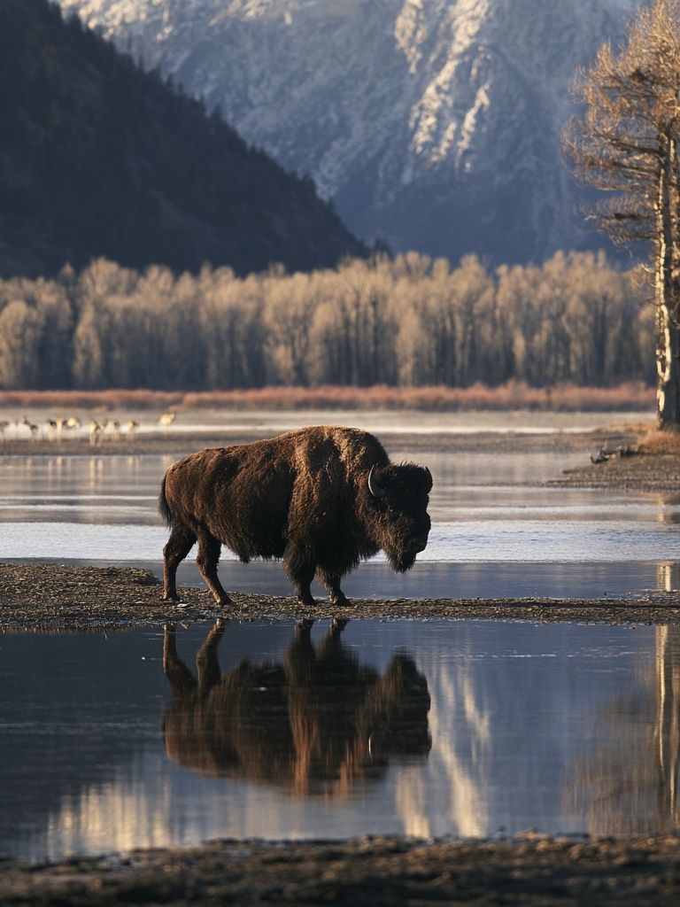 Bison by the River Photography Poster. poster detail