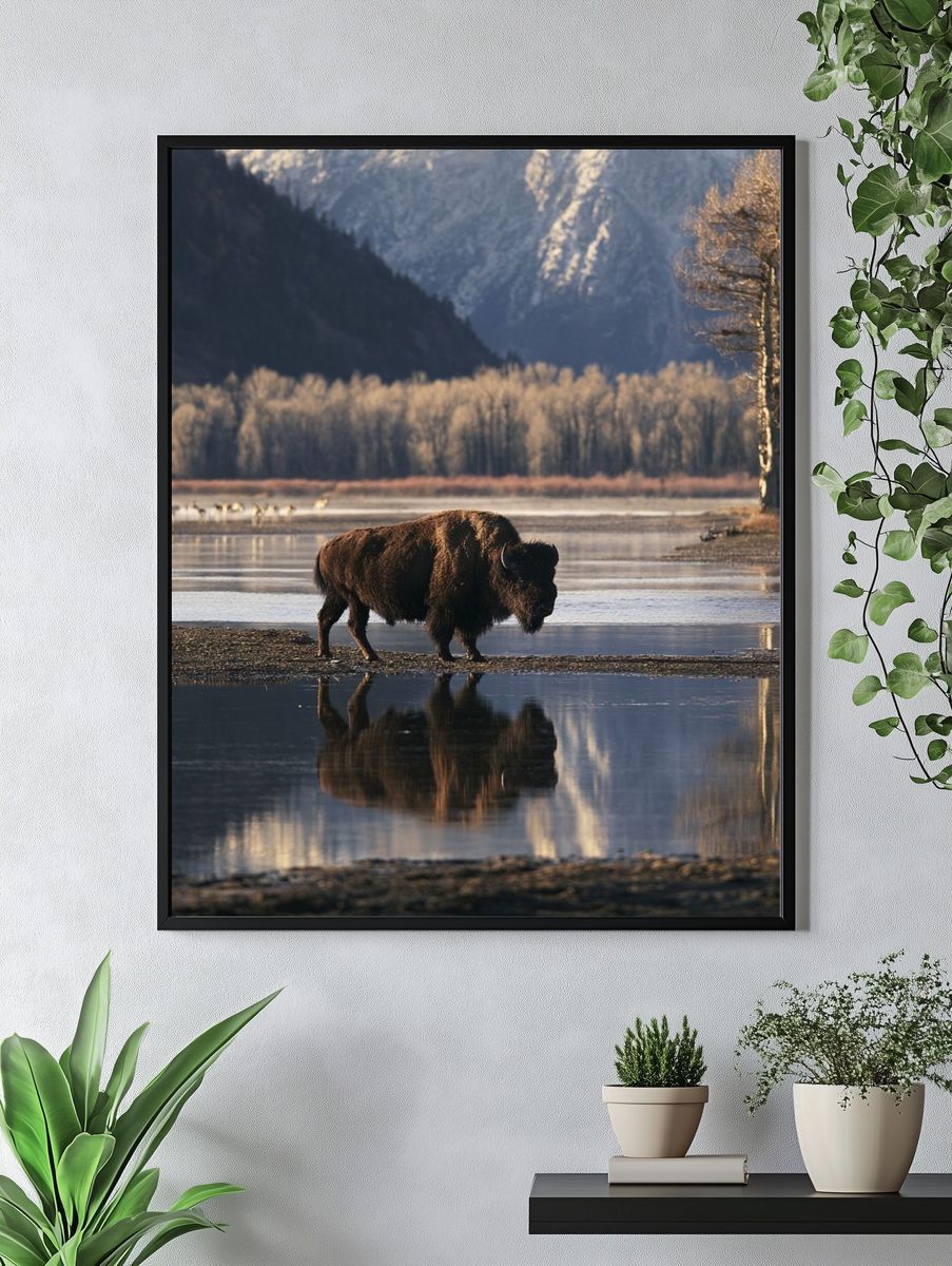 Bison by the River Photography Poster. — room view 4