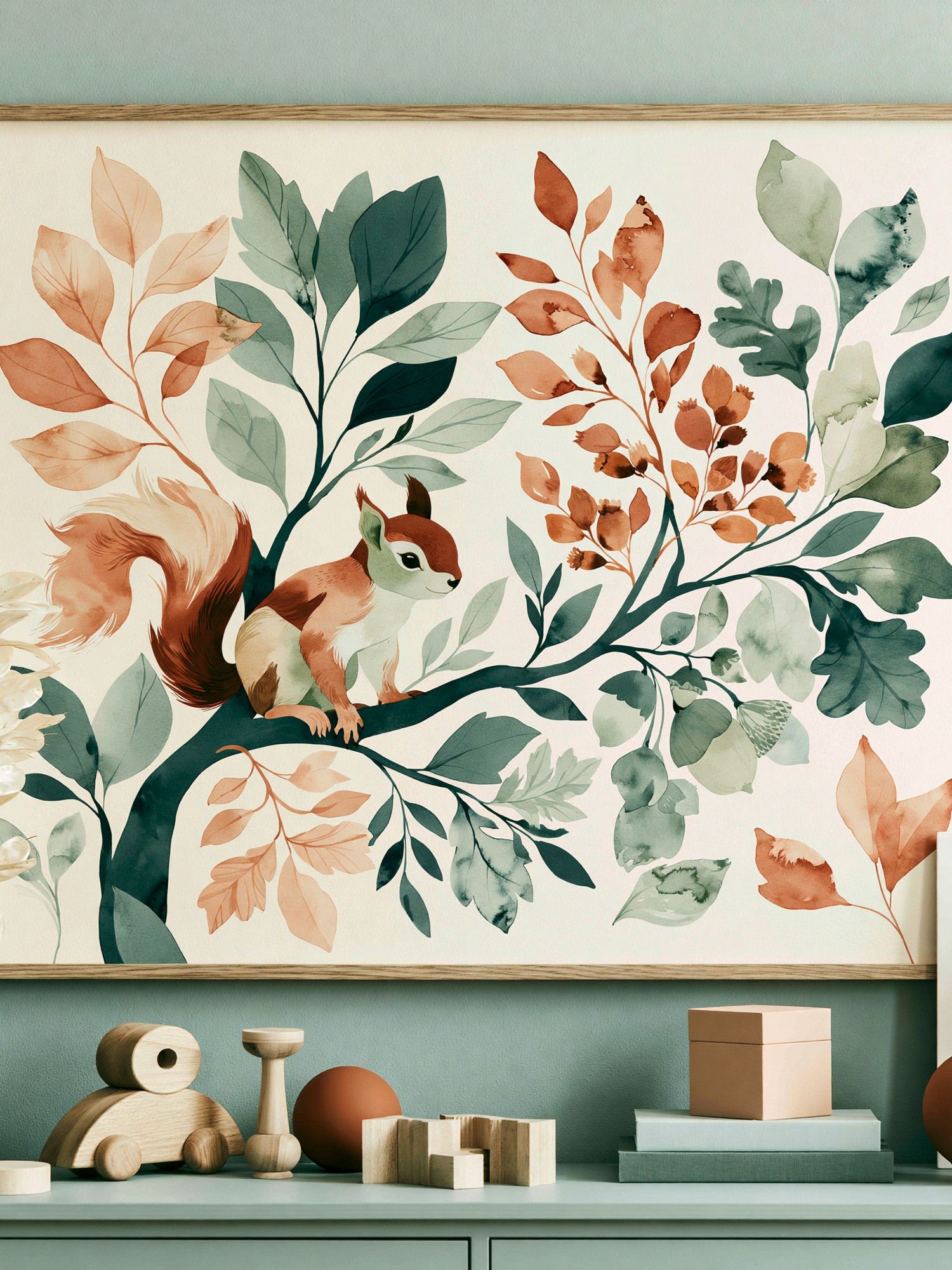 Squirrel in Botanical Watercolor Poster. poster detail