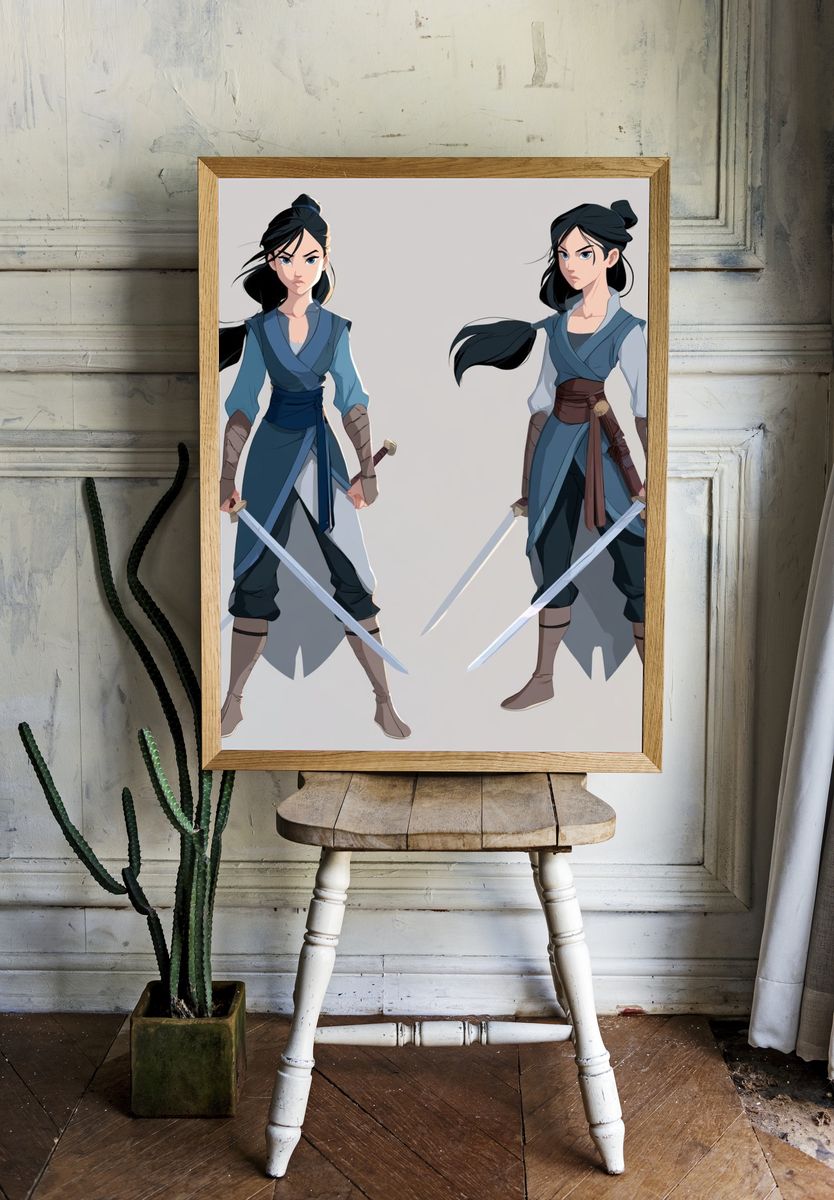Dual Warrior Character Illustration Poster. — room view 1