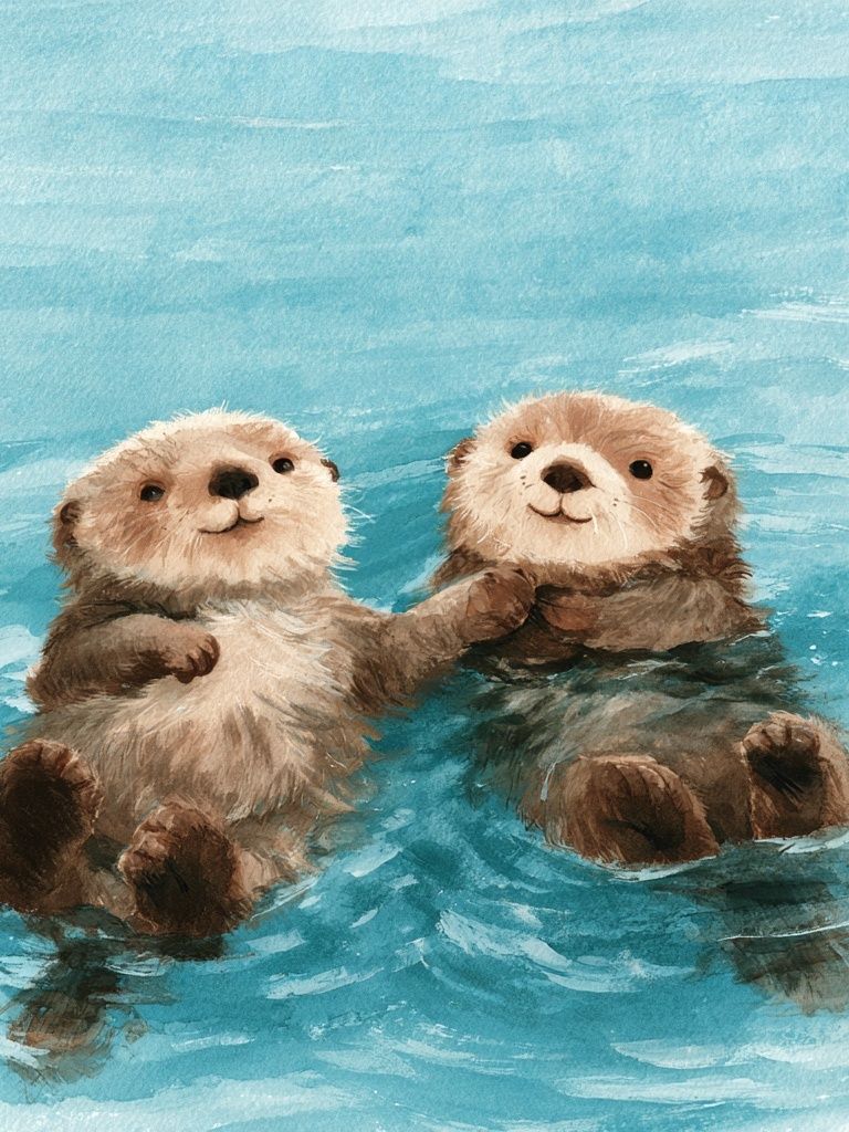 Otter Pals Watercolor Poster. poster detail