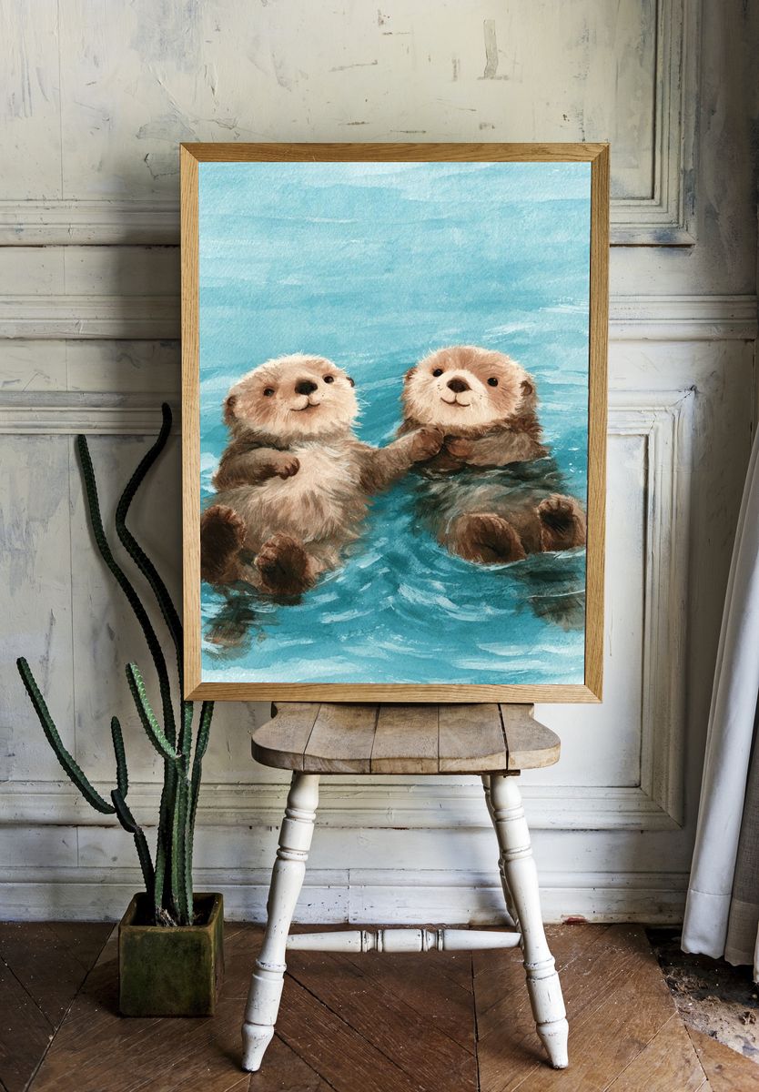 Otter Pals Watercolor Poster. — room view 1