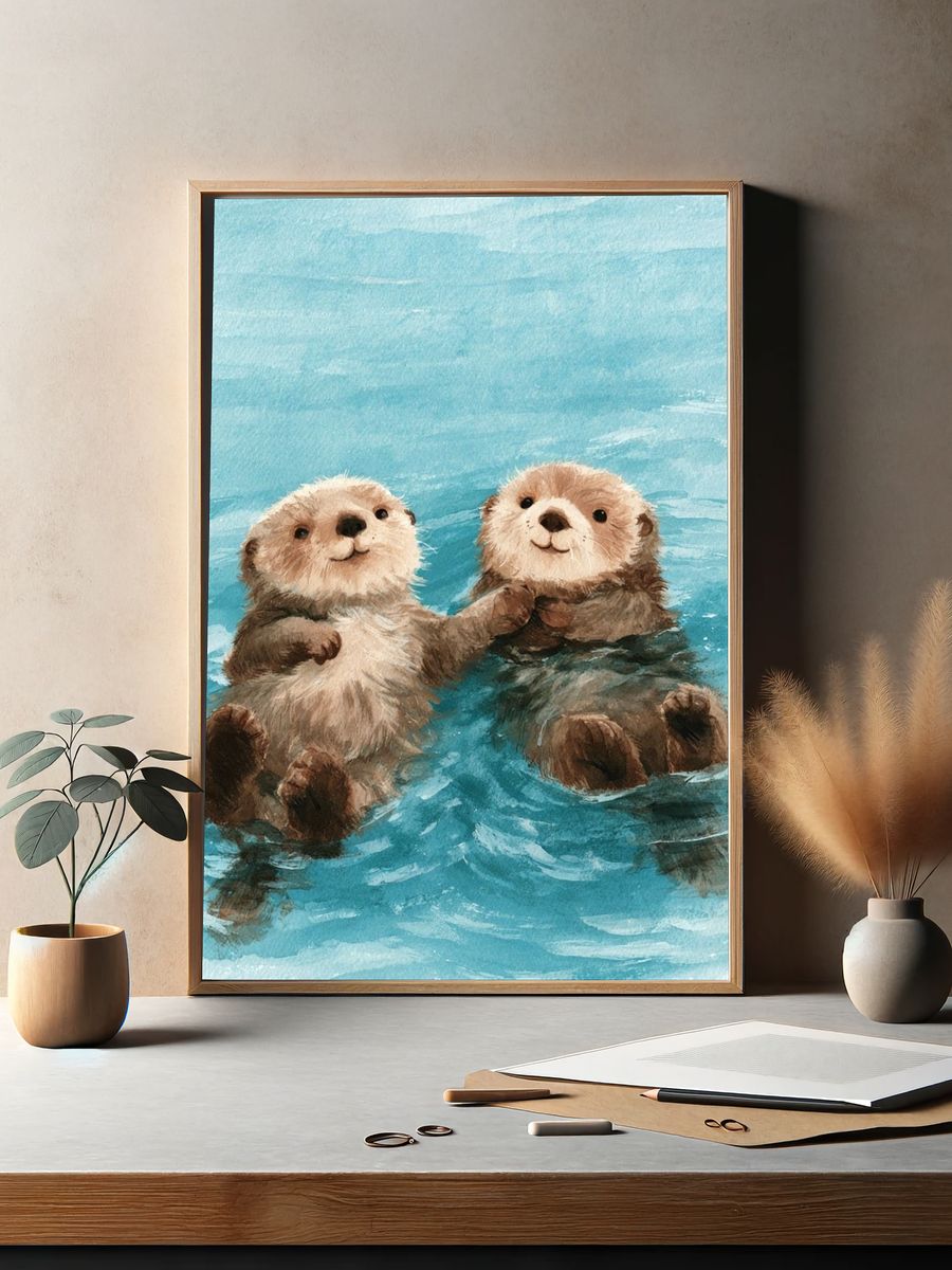 Otter Pals Watercolor Poster. — room view 2