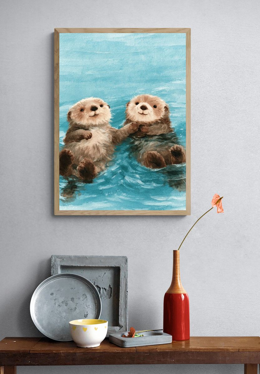 Otter Pals Watercolor Poster. — room view 3