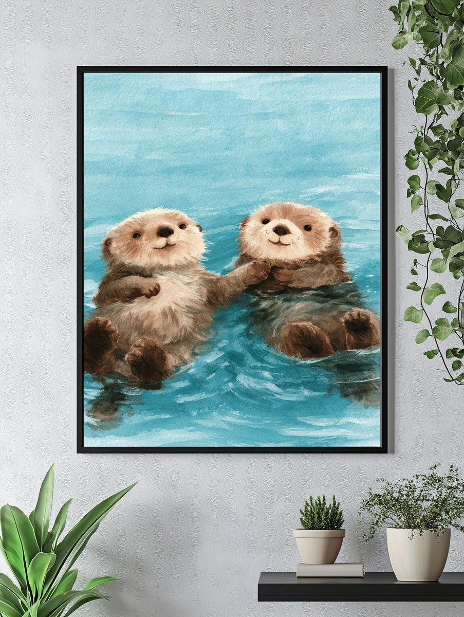 Otter Pals Watercolor Poster. — room view 4