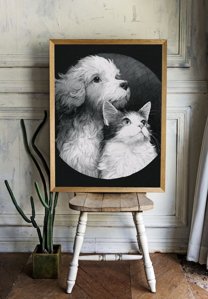 Puppy and Kitten Portrait Print. — room view 1