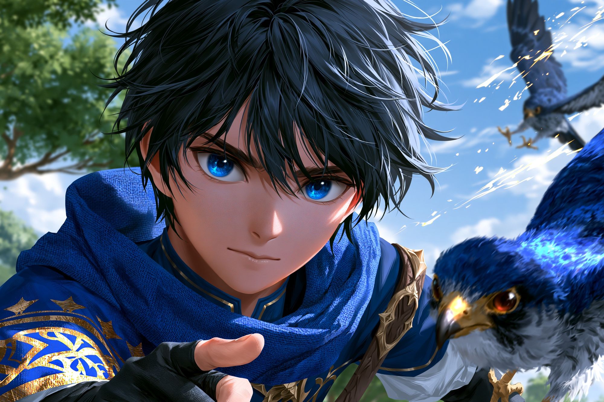 Blue-Eyed Falcon Rider Anime Print. poster — anime art