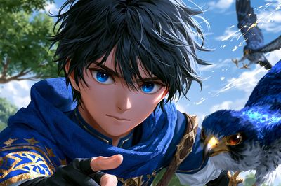 Blue-Eyed Falcon Rider Anime Print. poster