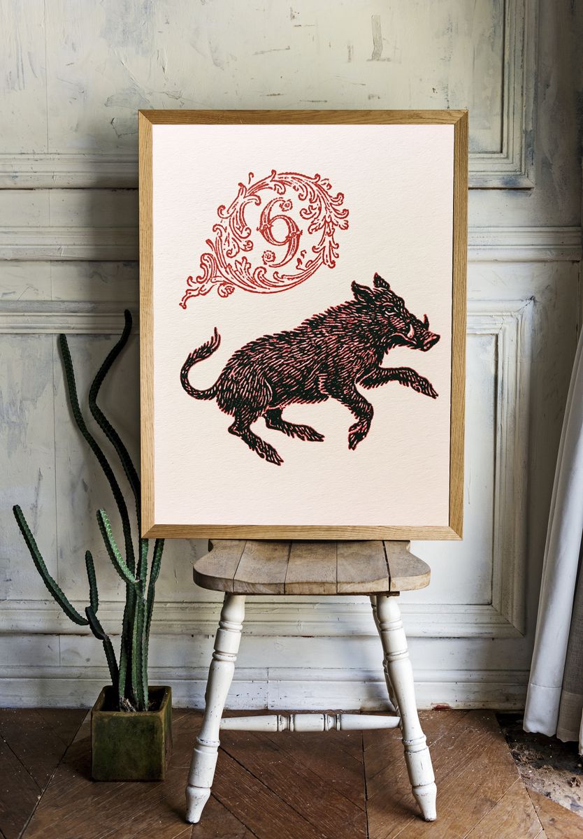 Boar Ornamental Ink Print. — room view 1