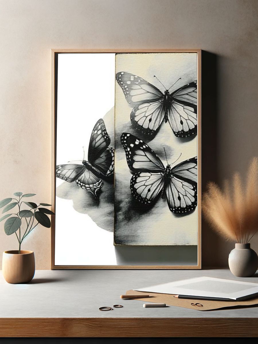 Monochrome Butterfly Study Print. — room view 2
