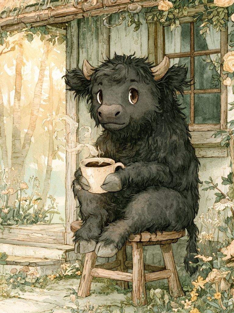 Cozy Highland Cow Watercolor Poster. poster detail