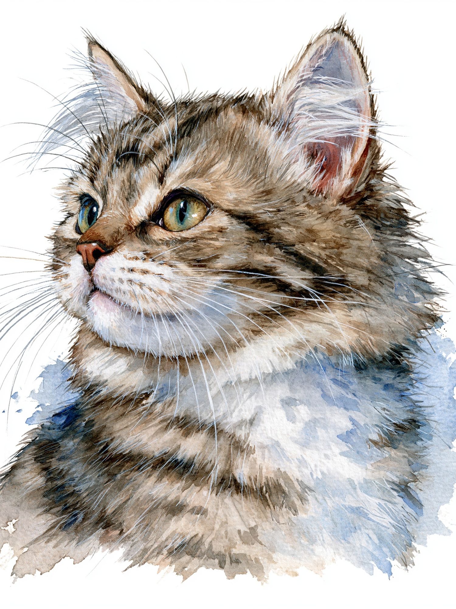 Watercolor Cat Portrait Print. poster detail
