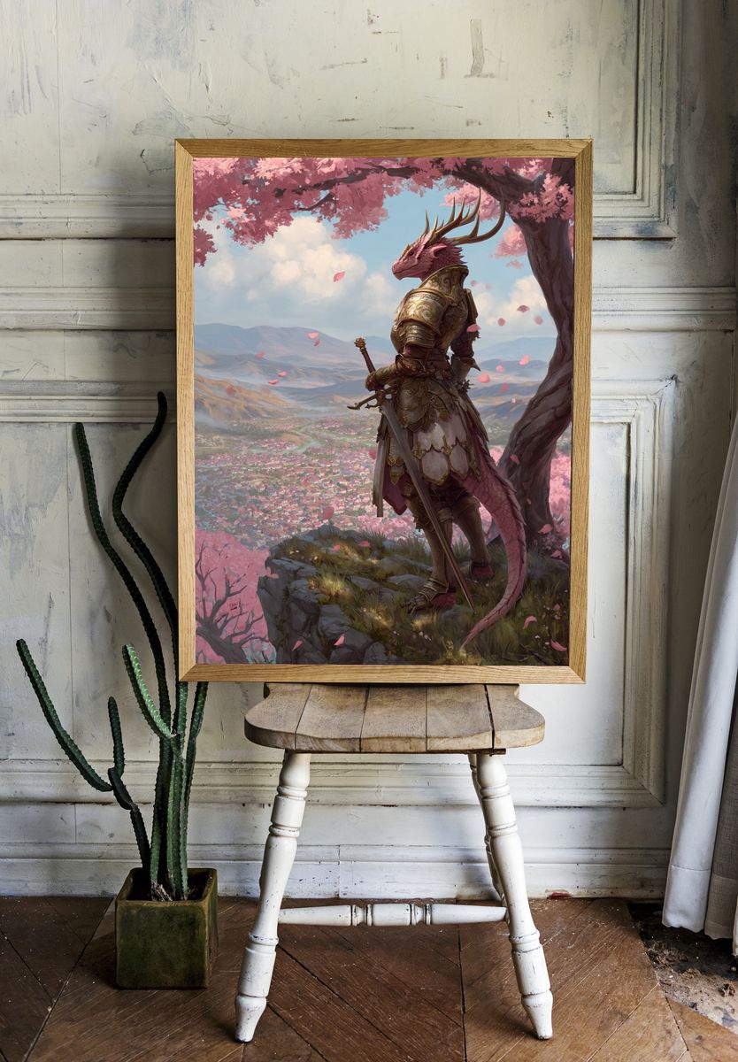 Dragon Knight Blossom Fantasy Print room preview