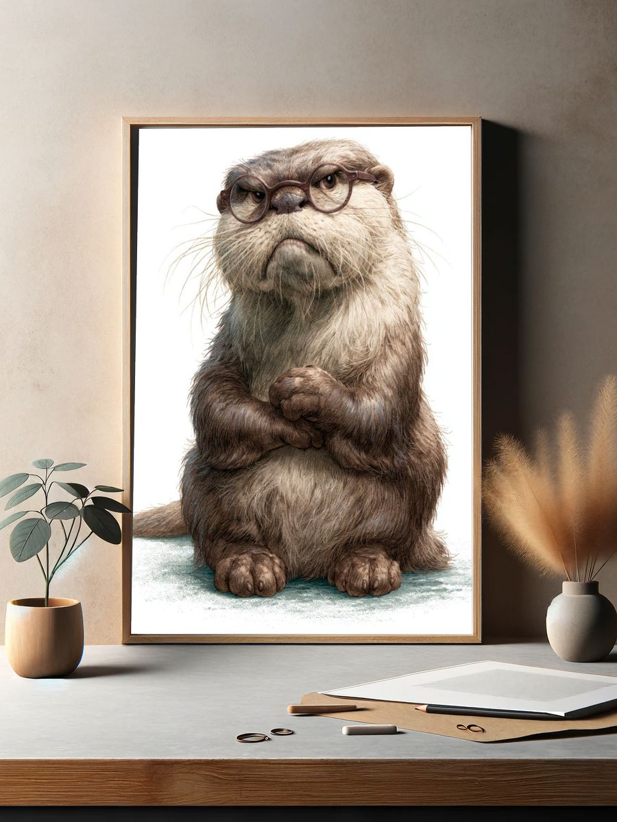 Otter with Glasses Illustration Poster. — room view 2