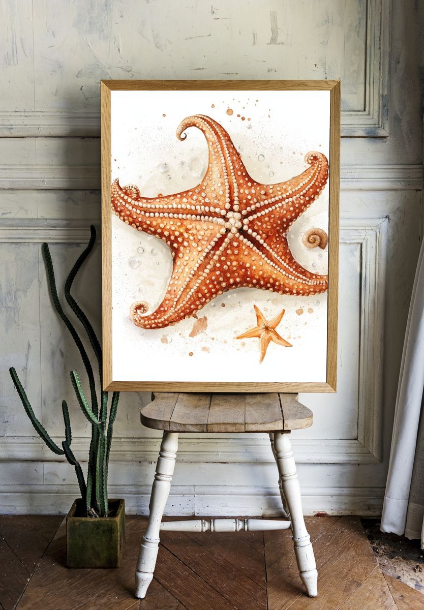 Starfish Watercolor Poster. — room view 1