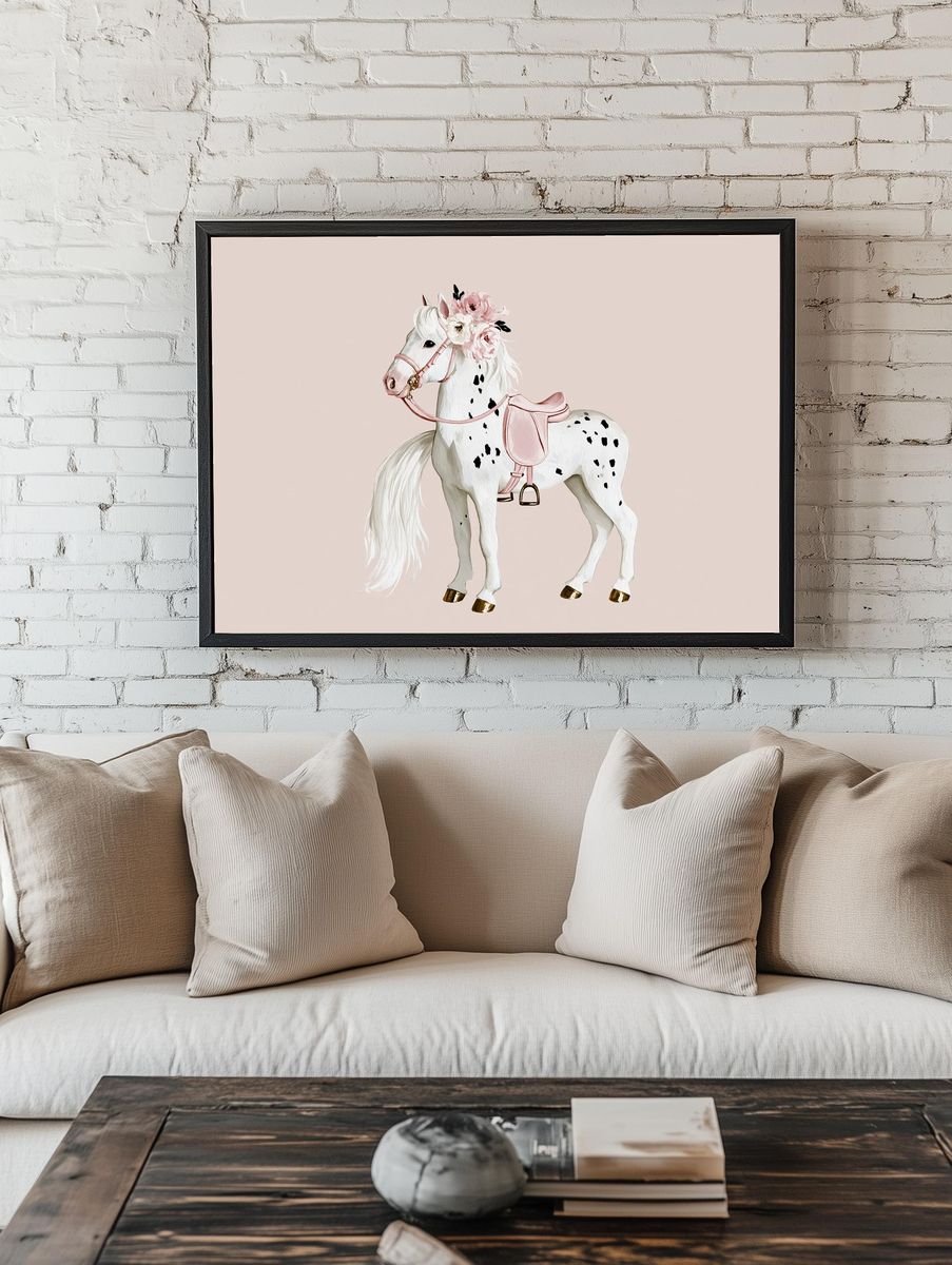 Floral Pony Watercolor Poster. — room view 1
