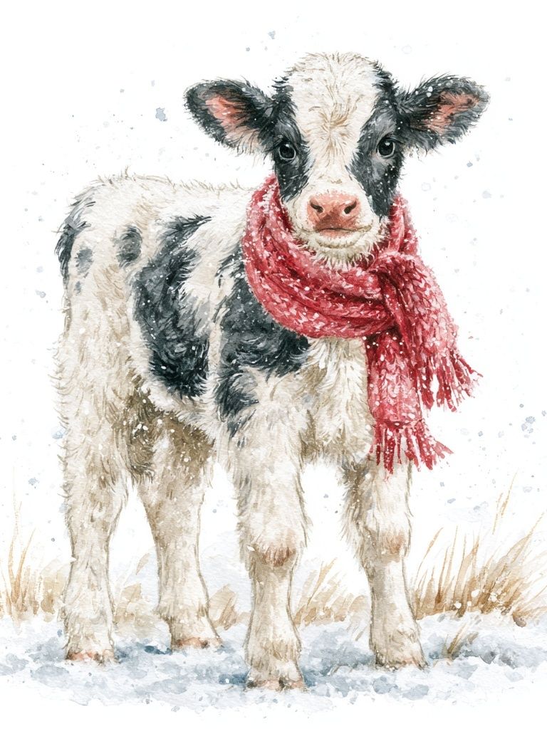 Winter Calf Watercolor Poster. poster detail