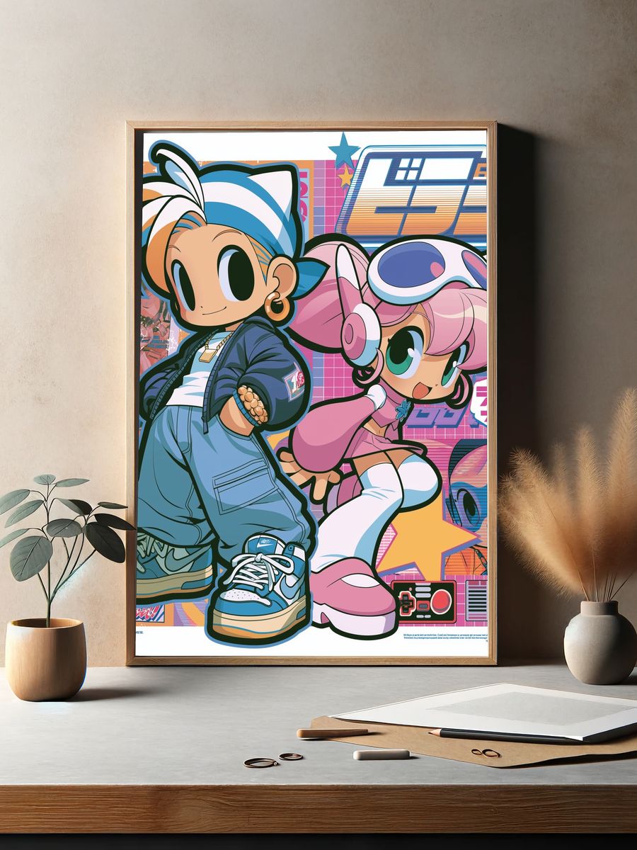 Retro Anime Duo Poster. — room view 2
