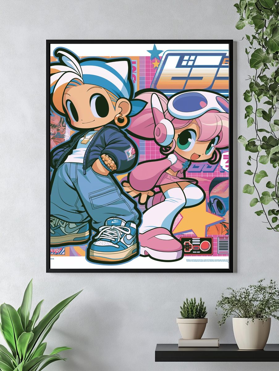 Retro Anime Duo Poster. — room view 4