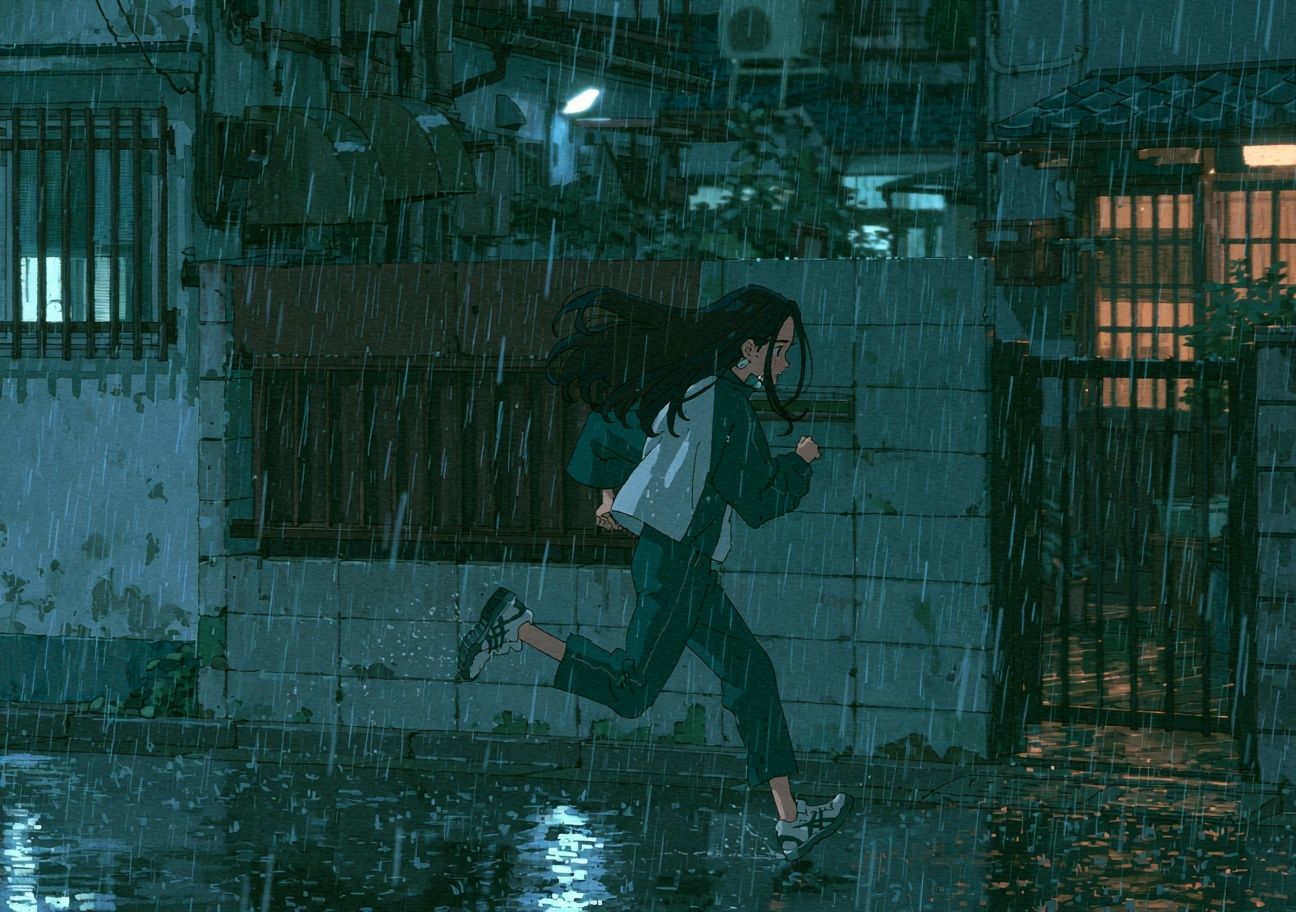 Rainy City Run Anime Print. poster detail