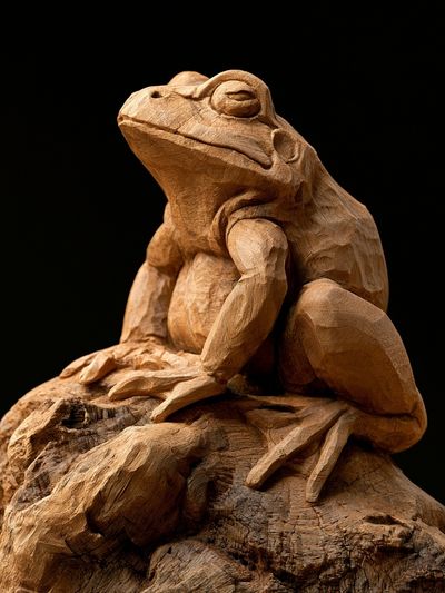 Wooden Frog Sculpture Print.