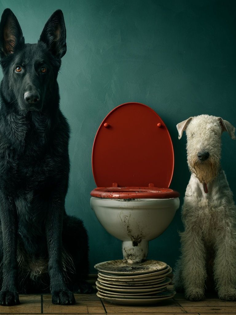 Dogs by Toilet Surrealism Poster. poster detail