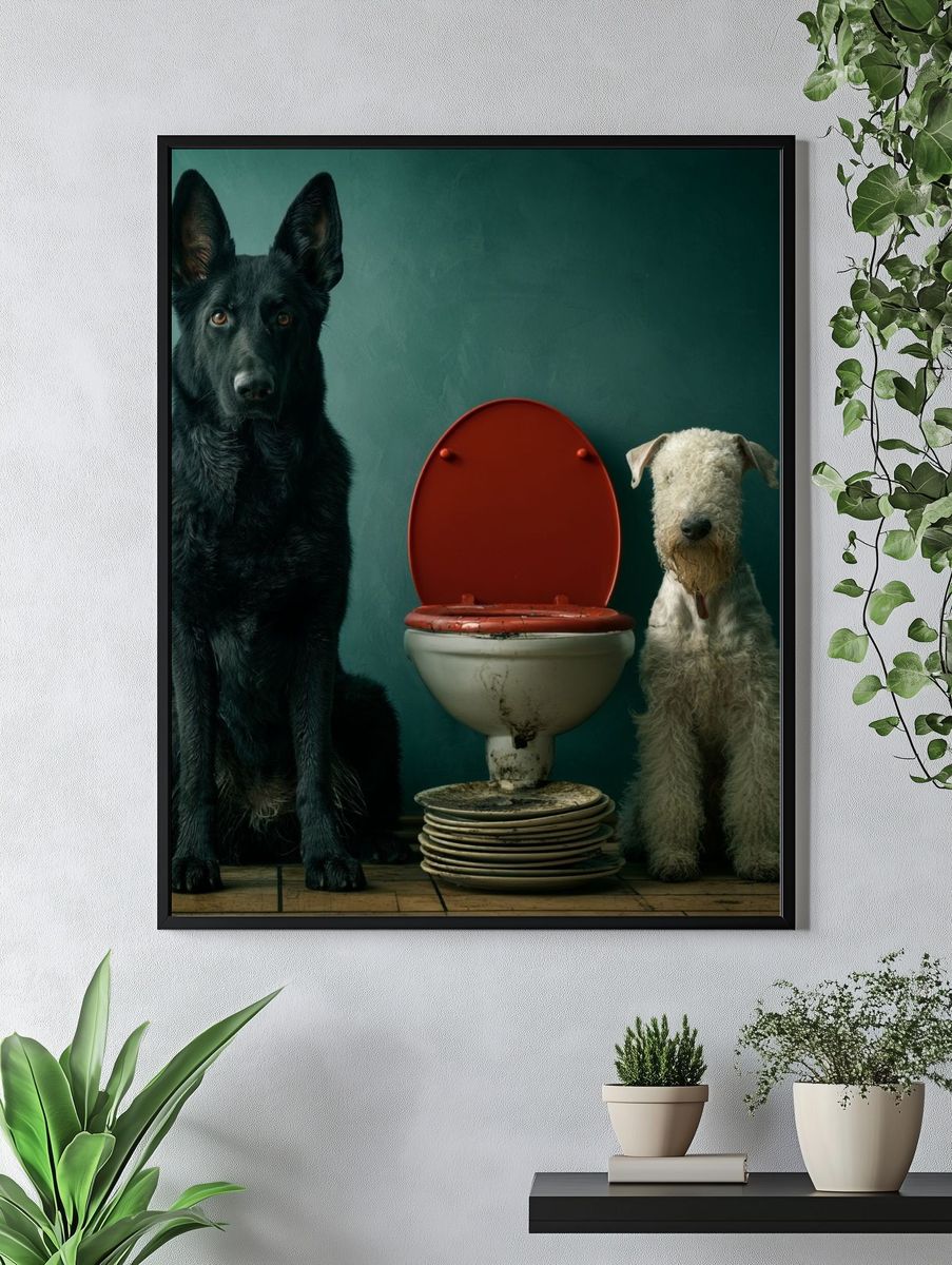 Dogs by Toilet Surrealism Poster. — room view 4