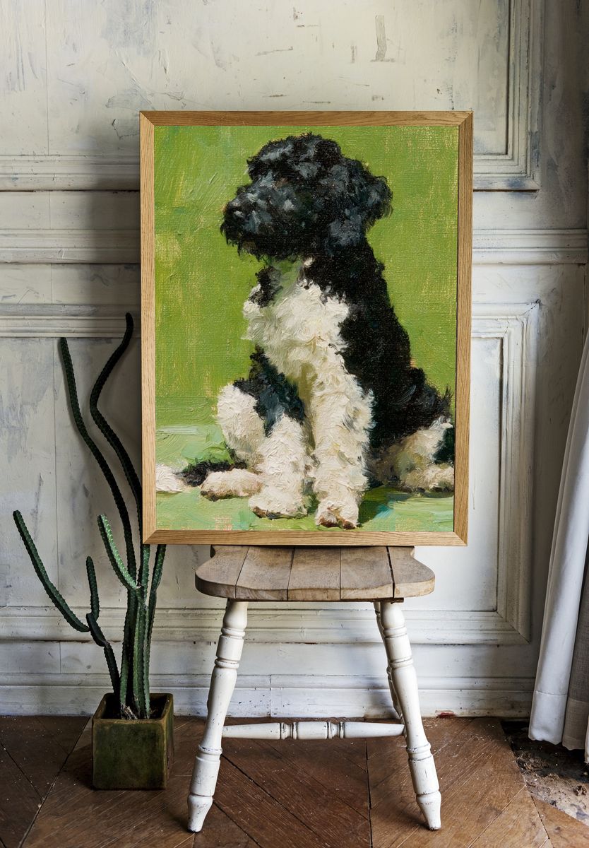 Black and White Dog Painting Poster. — room view 1