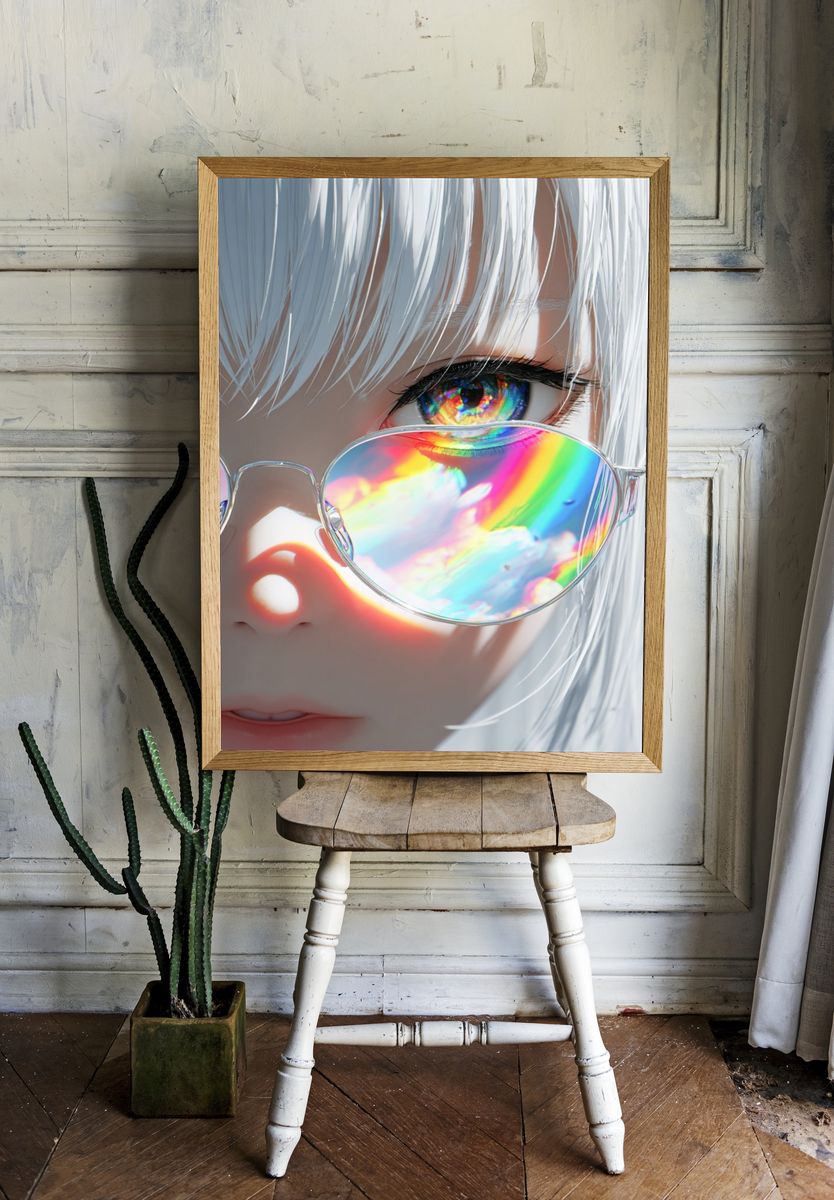 Rainbow Reflection Anime Portrait Poster. — room view 1