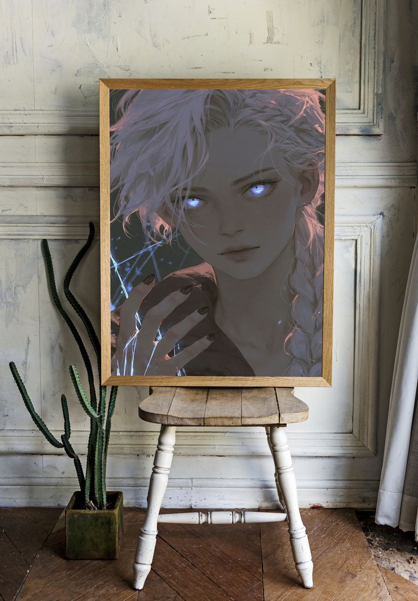 Glowing Eyes Anime Portrait Print. — room view 1