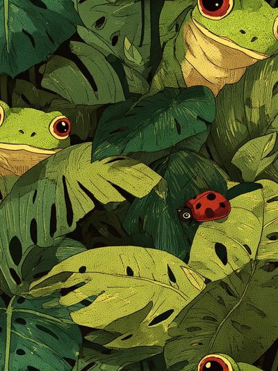 Hidden Frogs Tropical Illustration Poster. poster