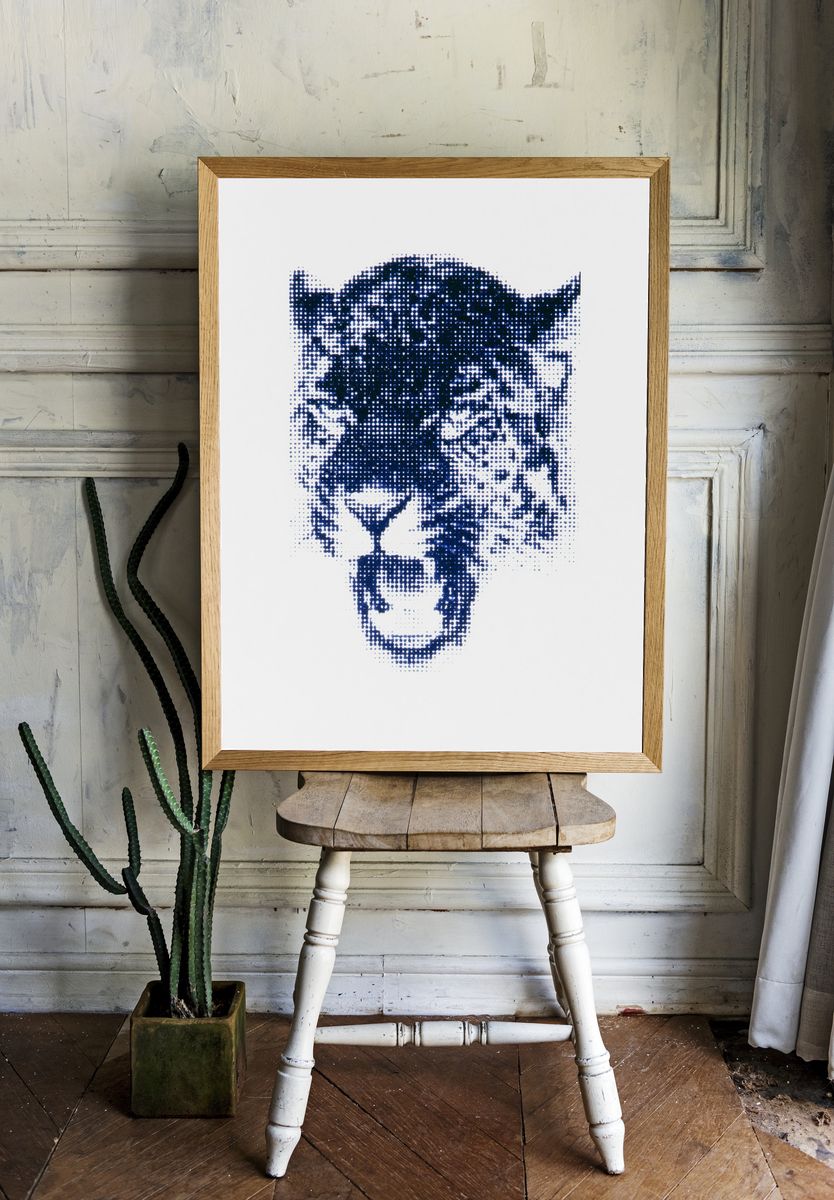 Blue Halftone Tiger Print. — room view 1