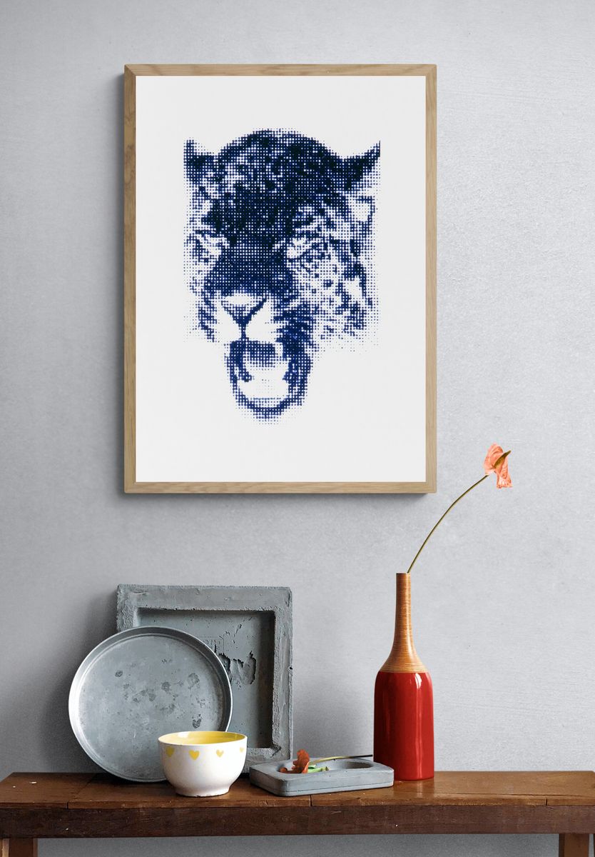Blue Halftone Tiger Print. — room view 3