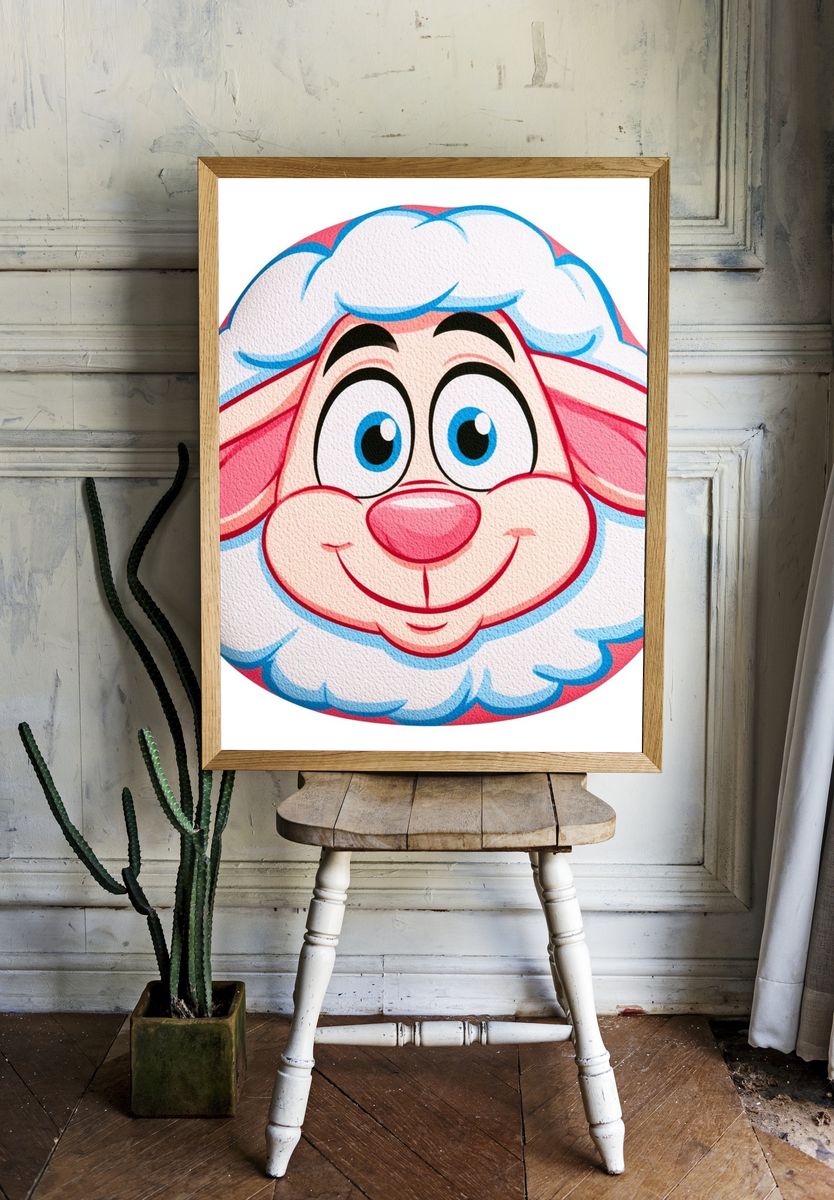 Cute Sheep Cartoon Print. — room view 1