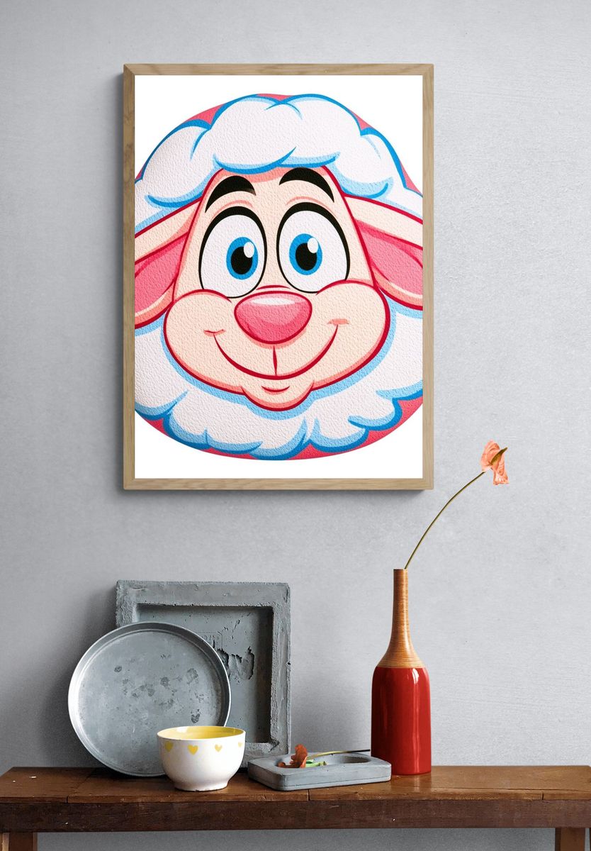 Cute Sheep Cartoon Print. — room view 3