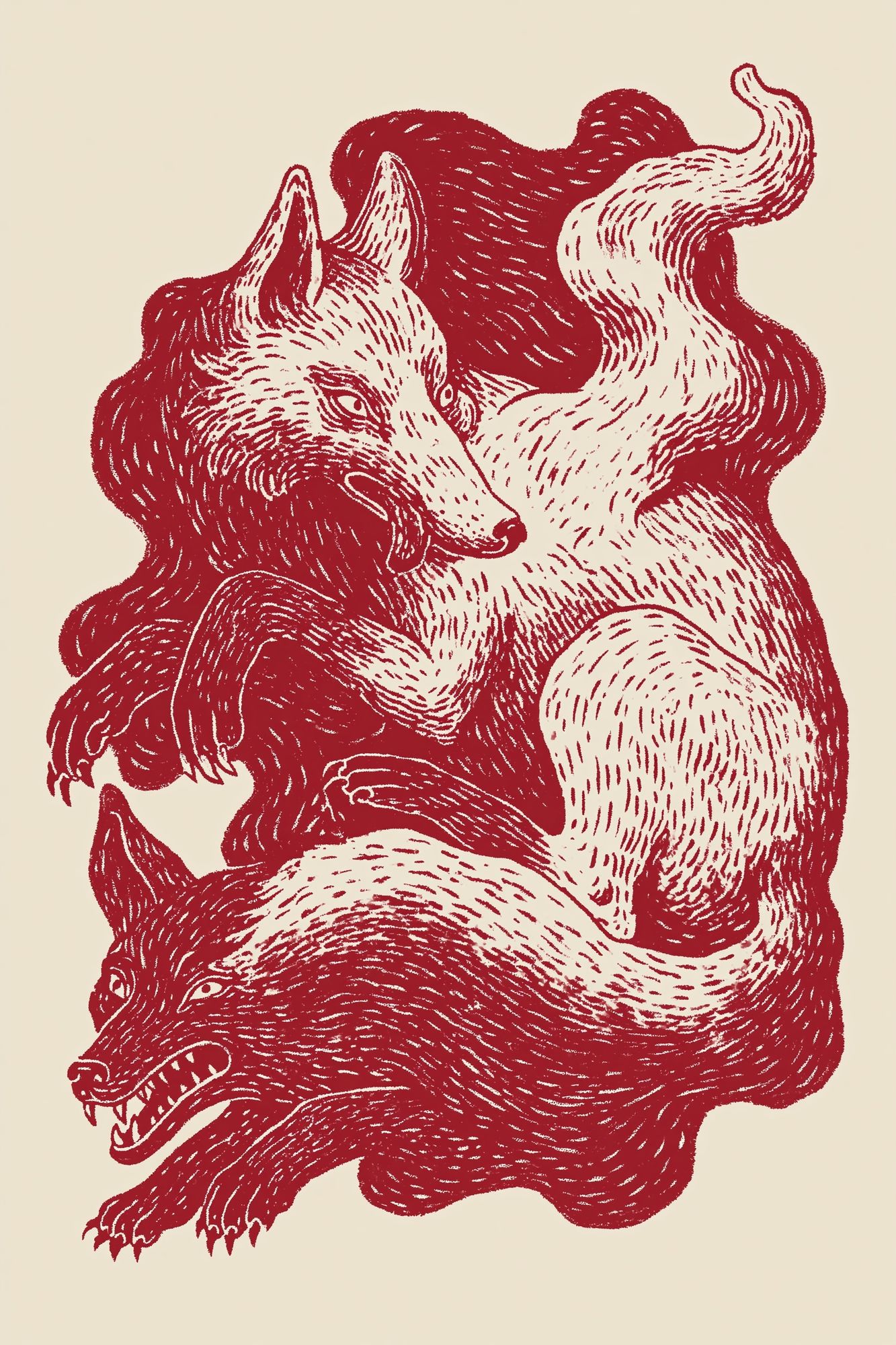 Three Wolves Ink Print. poster detail