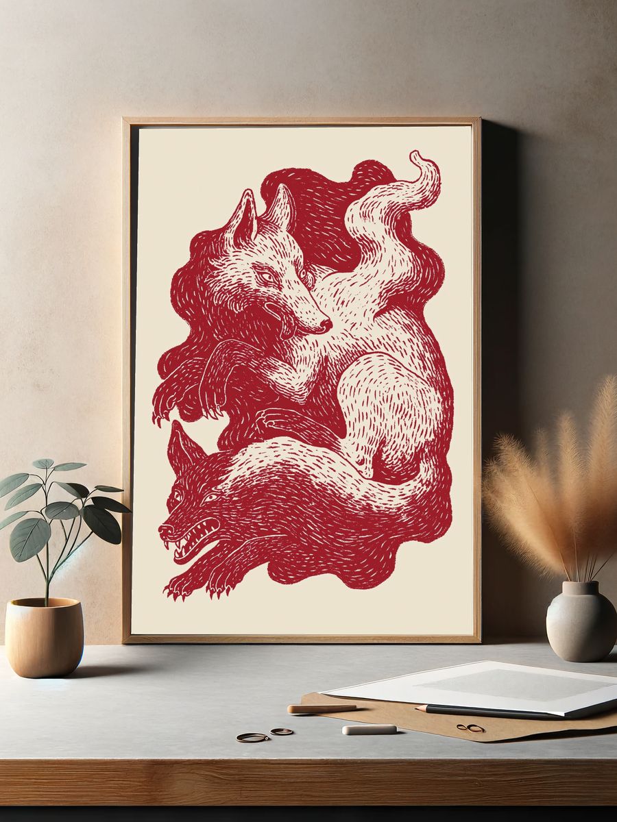 Three Wolves Ink Print. — room view 2