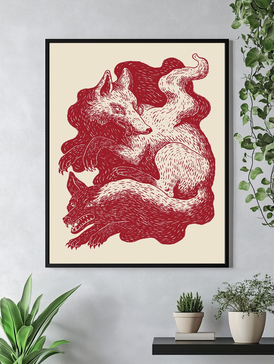 Three Wolves Ink Print. — room view 4