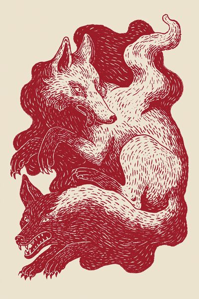 Three Wolves Ink Print.