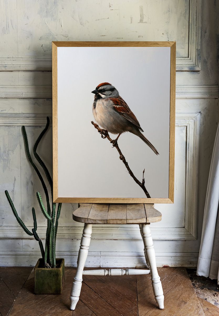 Sparrow on Branch Photography Poster. — room view 1