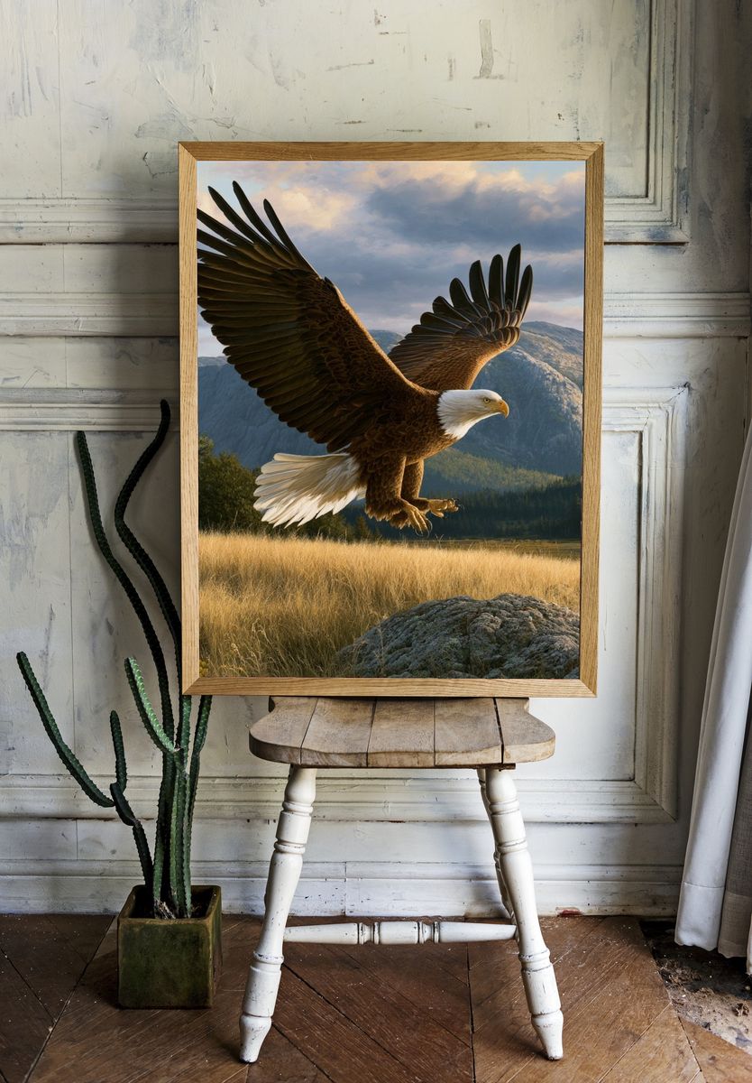 Majestic Bald Eagle Landscape Poster. — room view 1