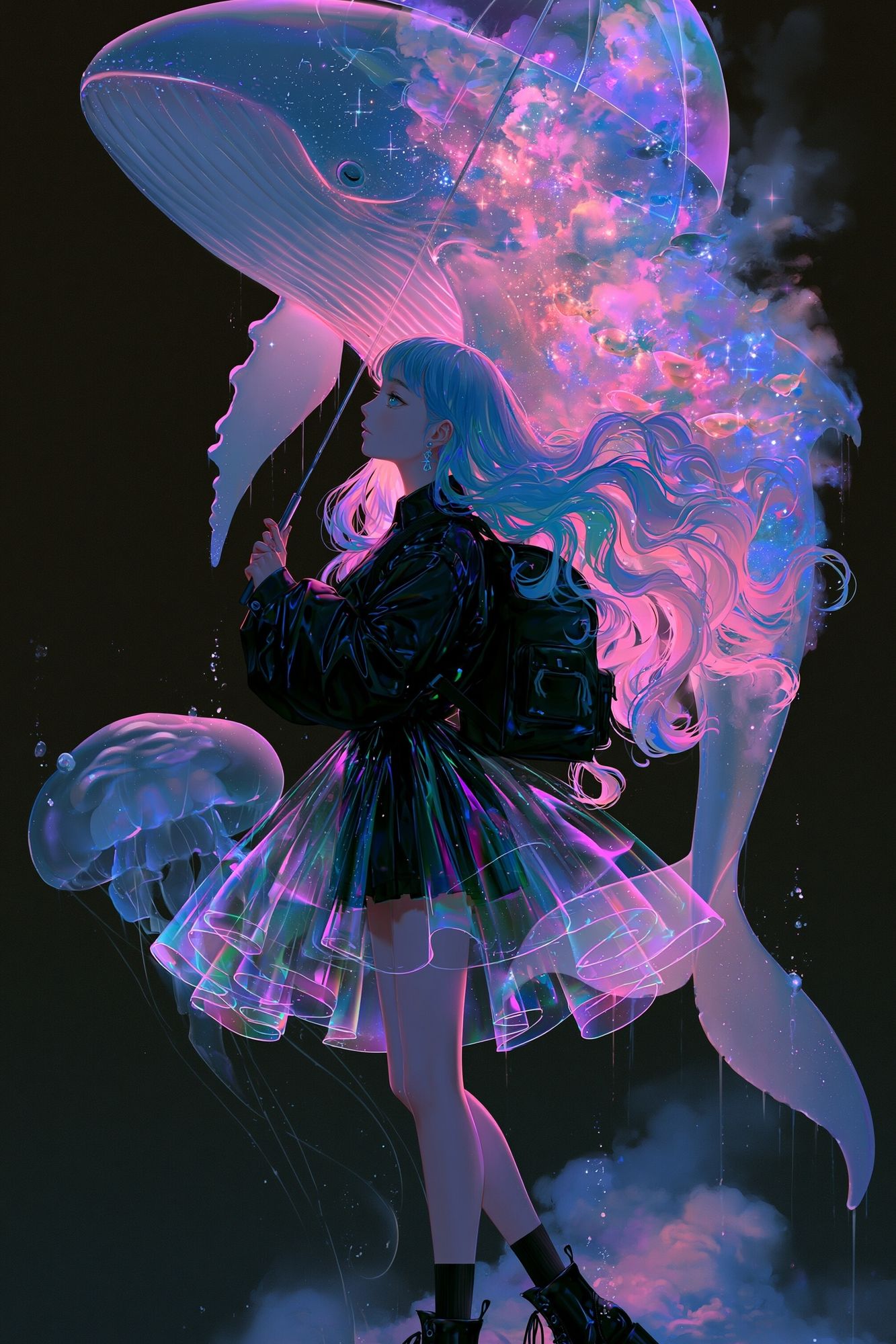 Dream Whale Girl Digital Art Poster. poster detail