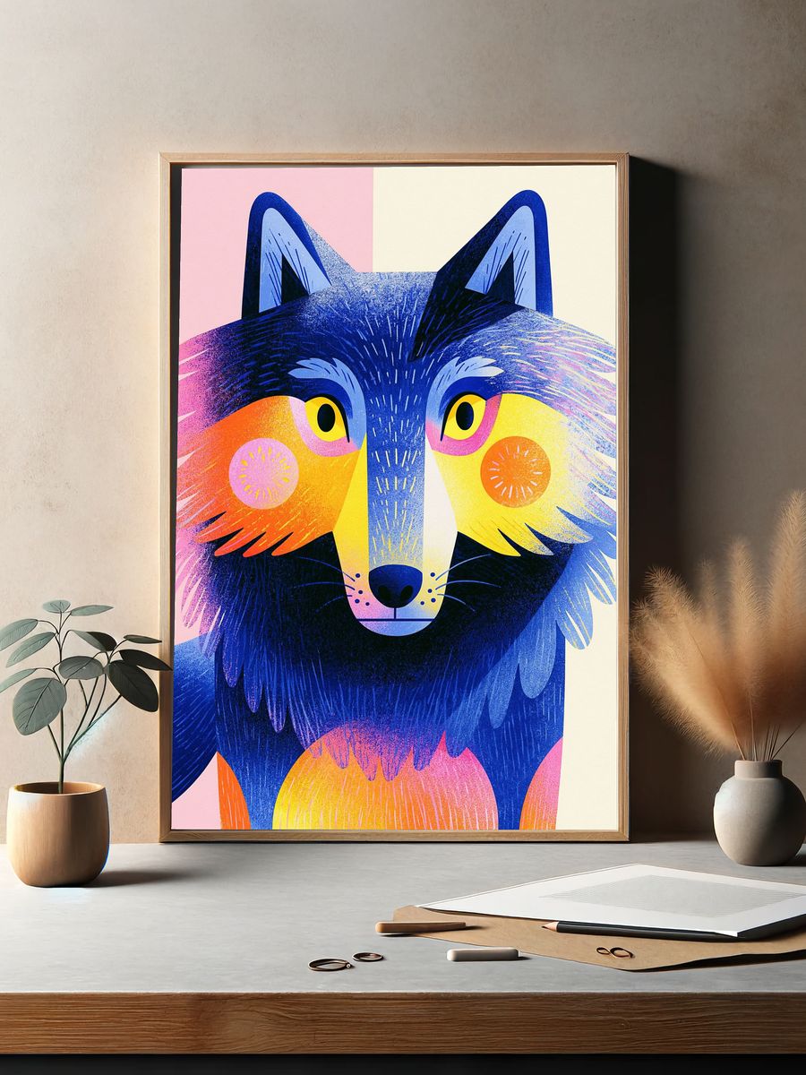 Colorful Wolf Illustration Poster. — room view 2