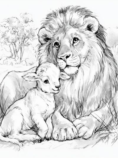 Lion and Lamb Sketch Poster. poster
