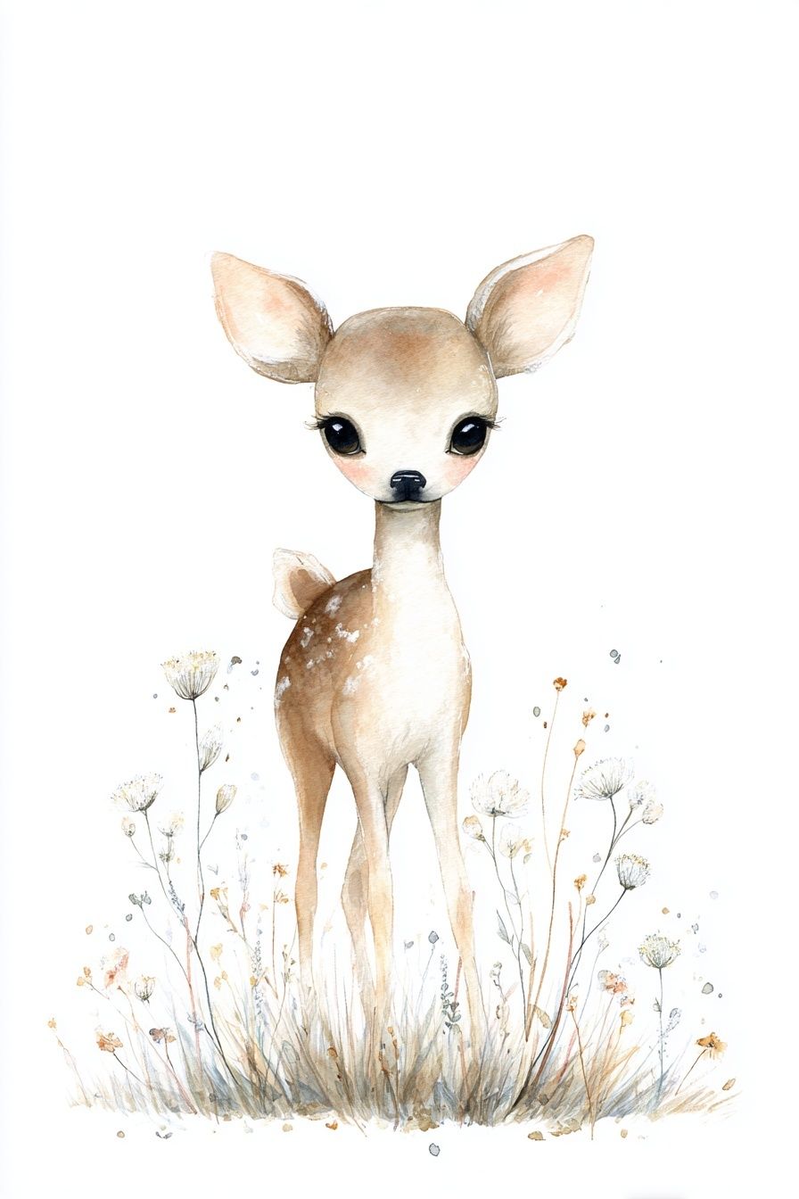 Baby Deer Watercolor Print. poster — animals art